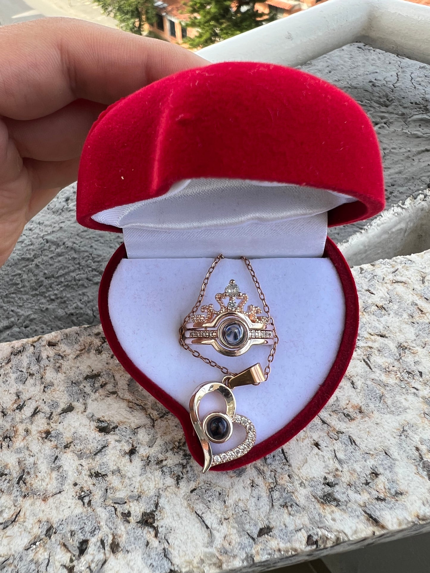 Set Anillo & Collar Te Amo en 100 Idiomas + Caja Regalo