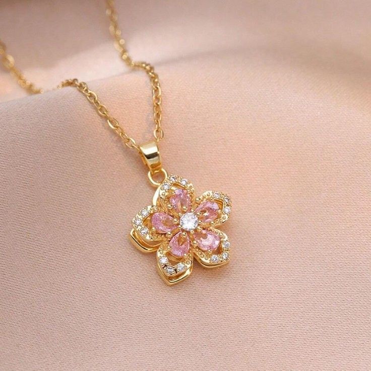 Collar Flor Rosa Giratoria + CAJA REGALO