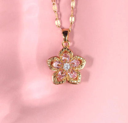 Collar Flor Rosa Giratoria + CAJA REGALO