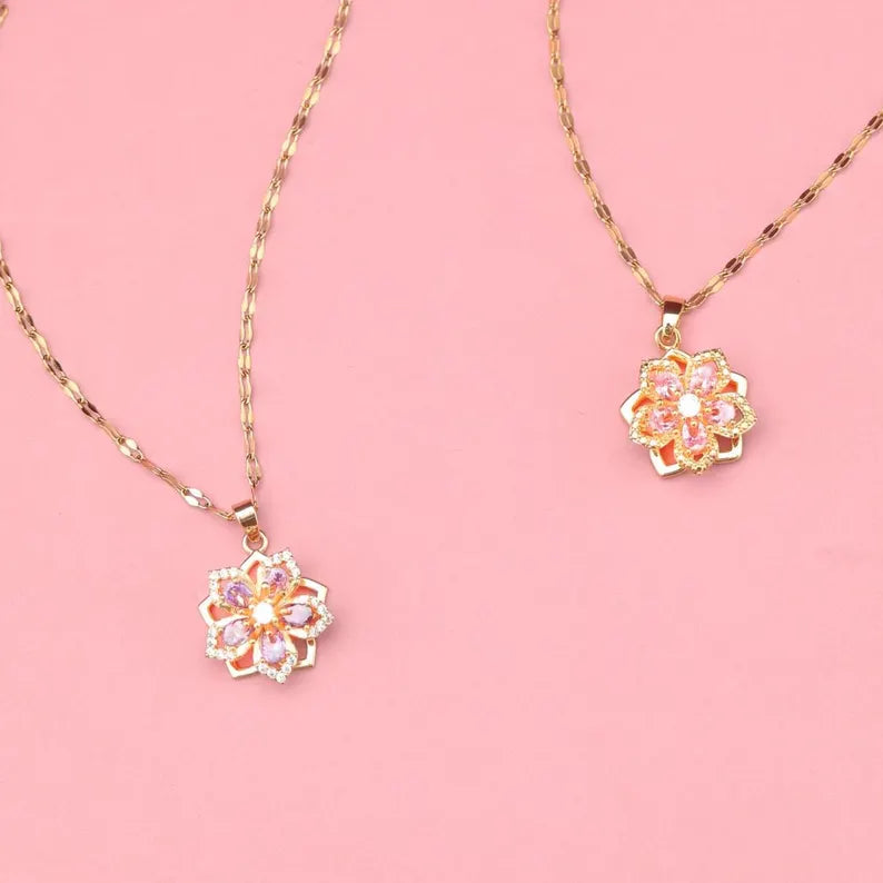 Collar Flor Rosa Giratoria + CAJA REGALO