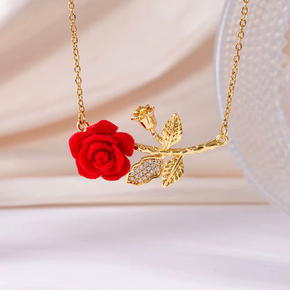 Collar Rosa 3D en Acero Dorado + Estuche de Lujo GRATIS