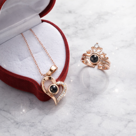 Set Anillo & Collar Te Amo en 100 Idiomas + Caja Regalo
