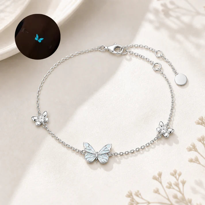 Set Mariposa Azul Luminosa - Collar & Pulsera que Brillan en la Oscuridad + Caja de Regalo