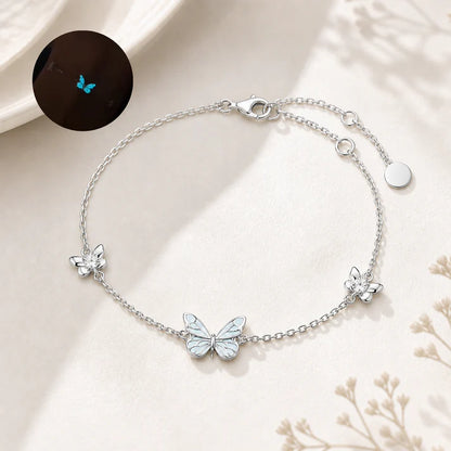 Set Mariposa Azul Luminosa - Collar & Pulsera que Brillan en la Oscuridad + Caja de Regalo
