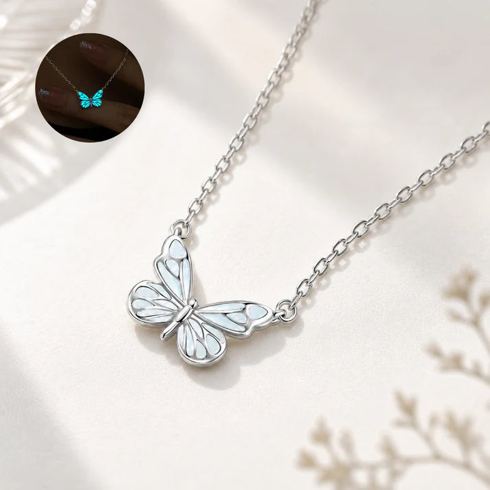 Set Mariposa Azul Luminosa - Collar & Pulsera que Brillan en la Oscuridad + Caja de Regalo