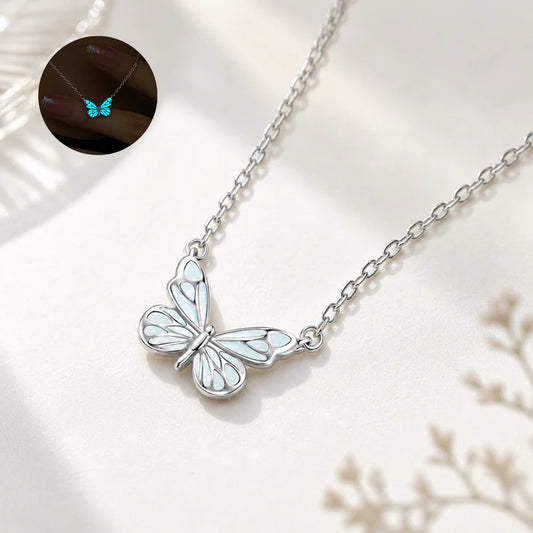 Set Mariposa Azul Luminosa - Collar & Pulsera que Brillan en la Oscuridad + Caja de Regalo
