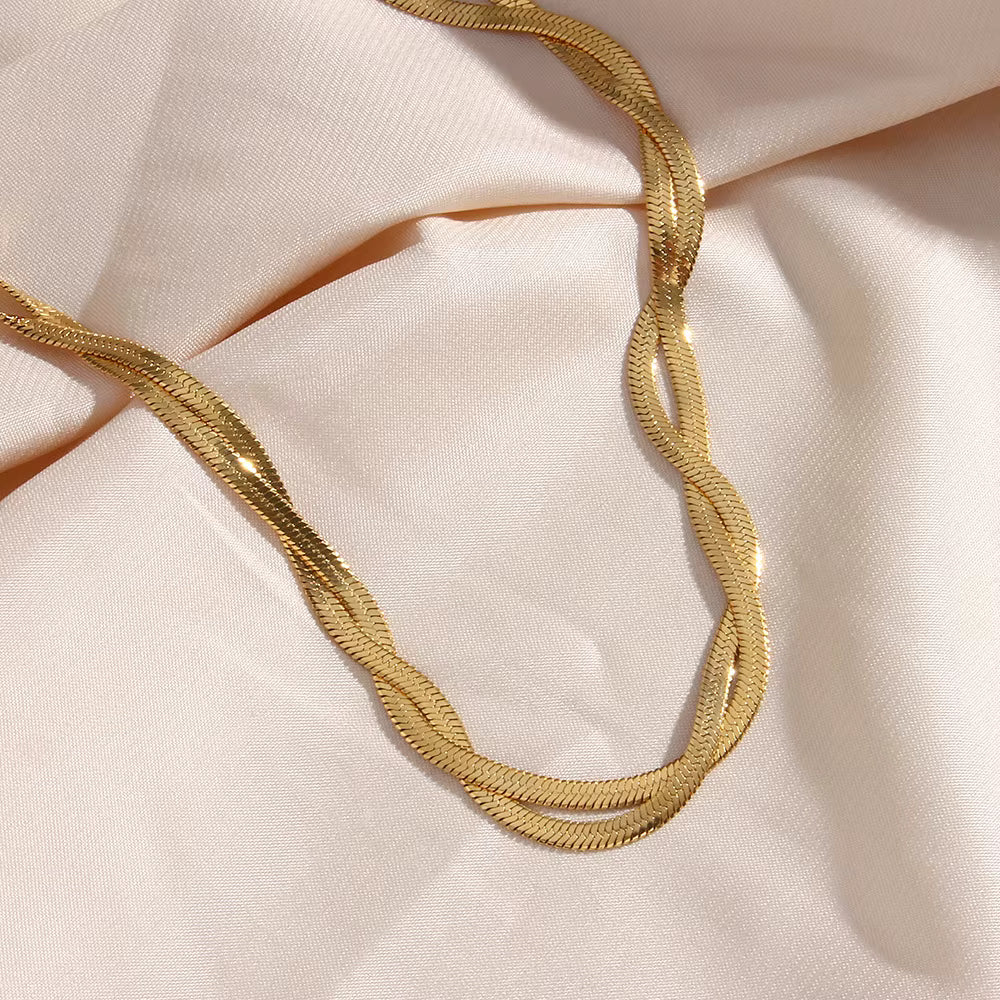 SET ESPIGA TRENZADA chapado en oro de 18 K - Collar & Pulsera