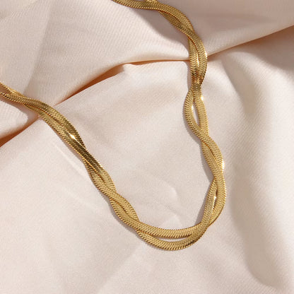 SET ESPIGA TRENZADA chapado en oro de 18 K - Collar & Pulsera