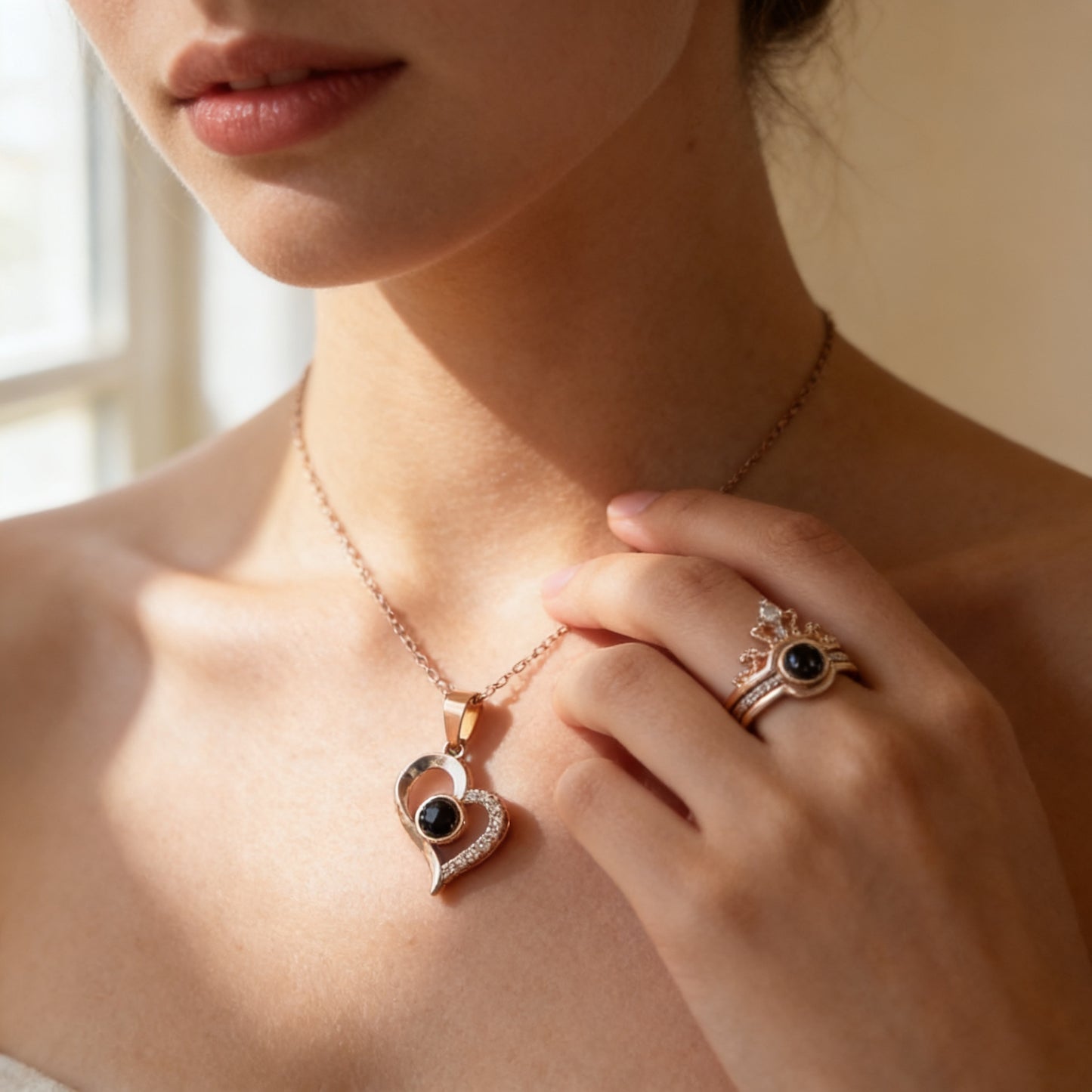 Set Anillo & Collar Te Amo en 100 Idiomas + Caja Regalo