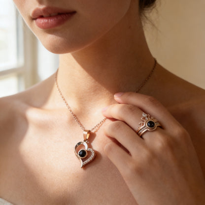 Set Anillo & Collar Te Amo en 100 Idiomas + Caja Regalo