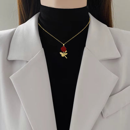 Collar Rosa 3D en Acero Dorado + Estuche de Lujo GRATIS