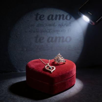 Set Anillo & Collar Te Amo en 100 Idiomas + Caja Regalo