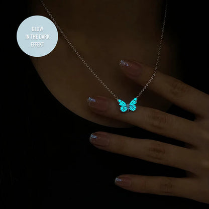 Set Mariposa Azul Luminosa - Collar & Pulsera que Brillan en la Oscuridad + Caja de Regalo