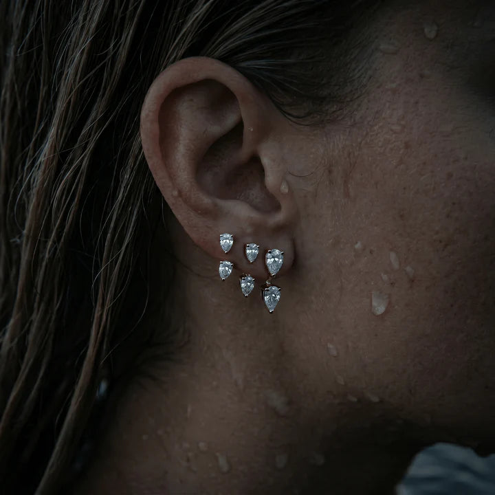 Pendientes Flotantes de Doble Circonita en Plata 925 con Baño de Oro