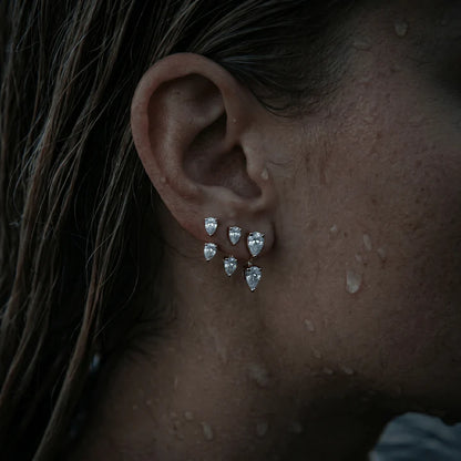 Pendientes Flotantes de Doble Circonita en Plata 925 con Baño de Oro