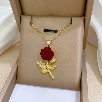 Collar Rosa 3D en Acero Dorado + Estuche de Lujo GRATIS