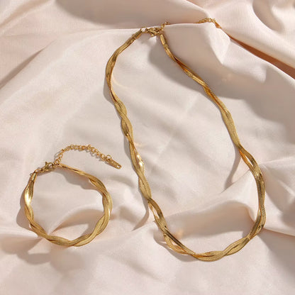 SET ESPIGA TRENZADA chapado en oro de 18 K - Collar & Pulsera