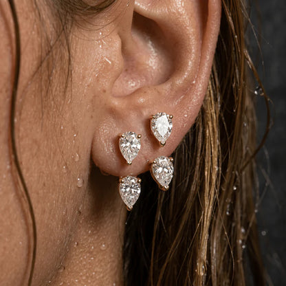 Pendientes Flotantes de Doble Circonita en Plata 925 con Baño de Oro