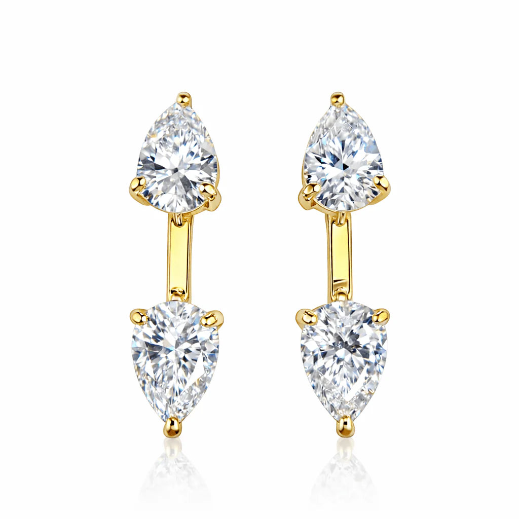 Pendientes Flotantes de Doble Circonita en Plata 925 con Baño de Oro