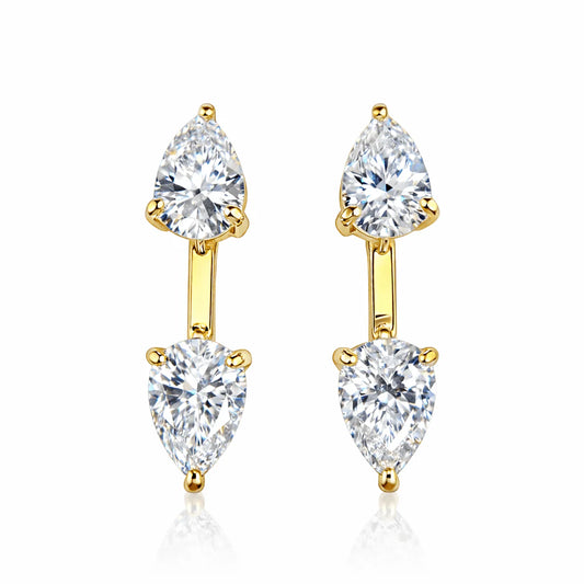 Pendientes Flotantes de Doble Circonita en Plata 925 con Baño de Oro