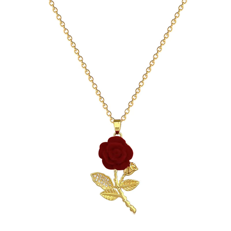 Collar Rosa 3D en Acero Dorado + Estuche de Lujo GRATIS