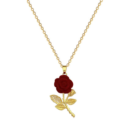 Collar Rosa 3D en Acero Dorado + Estuche de Lujo GRATIS