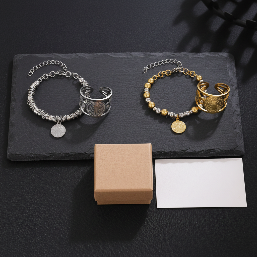 Set San Benito Anillo & Pulsera + Caja Regalo