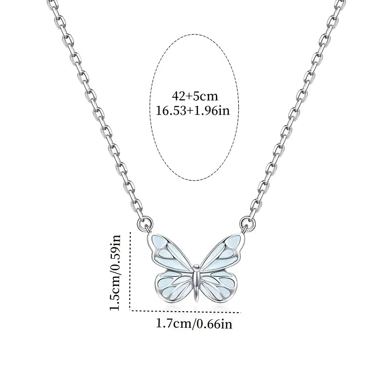 Set Mariposa Azul Luminosa - Collar & Pulsera que Brillan en la Oscuridad + Caja de Regalo