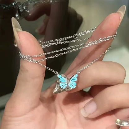 Set Mariposa Azul Luminosa - Collar & Pulsera que Brillan en la Oscuridad + Caja de Regalo